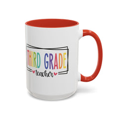 THIRD GRADE TEACHER, Accent Coffee Mug, hearts graphics,present for teacher, educator gift, gift for him, gift for her, teacher appreciation
