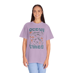 Whales and Dolphins, Ocean Vibes -  Graphic Unisex Garment-Dyed T-shirt
