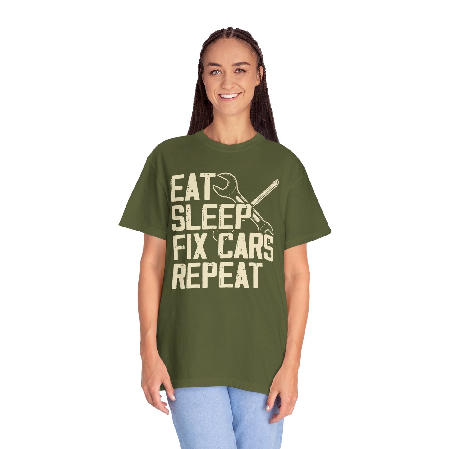 Eat Sleep Fix Cars Repeat, Comfort Colors Unisex Relaxed Fit T Shirt