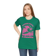 Summer Waves & Sunshine Tee — Retro Pink Surf Graphic T-Shirt