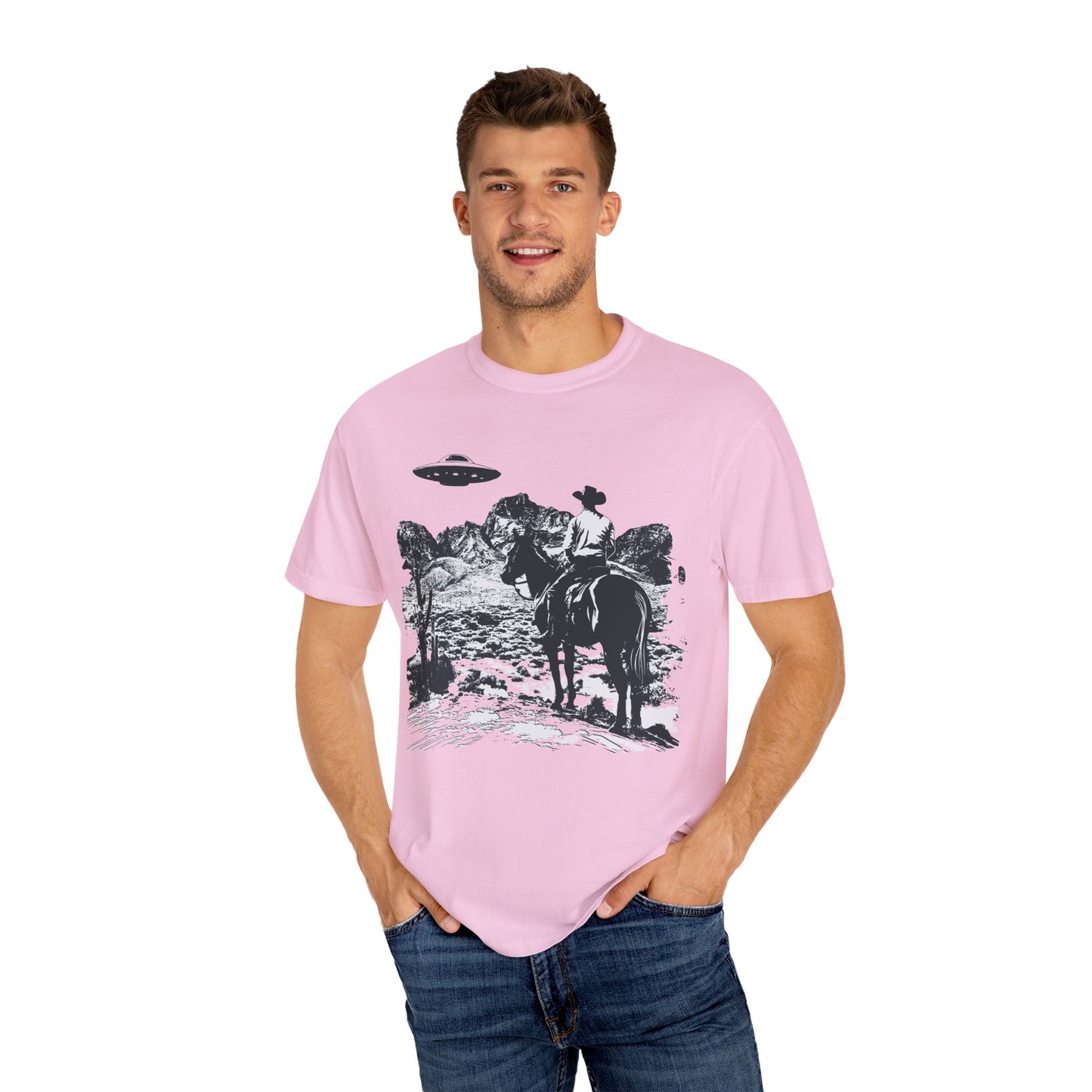 UFO Meets Cowboy Unisex Garment Shirt -Dyed  T Shirt