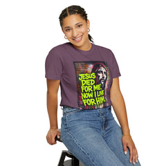 Christian T-Shirt — "Jesus Died For Me, Now I Live For Him" Graffiti Tee