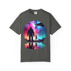 Bigfoot & Alien Nightscape T-Shirt — Sasquatch UFO Graphic Tee