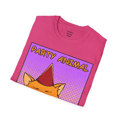 PARTY ANIMAL Birthday Hat Wearing  Pop Art Cat Unisex Softstyle T Shirt