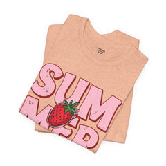Summer Strawberry T-Shirt — Cute Pink Graphic Tee with Strawberry "SUMMER" Design