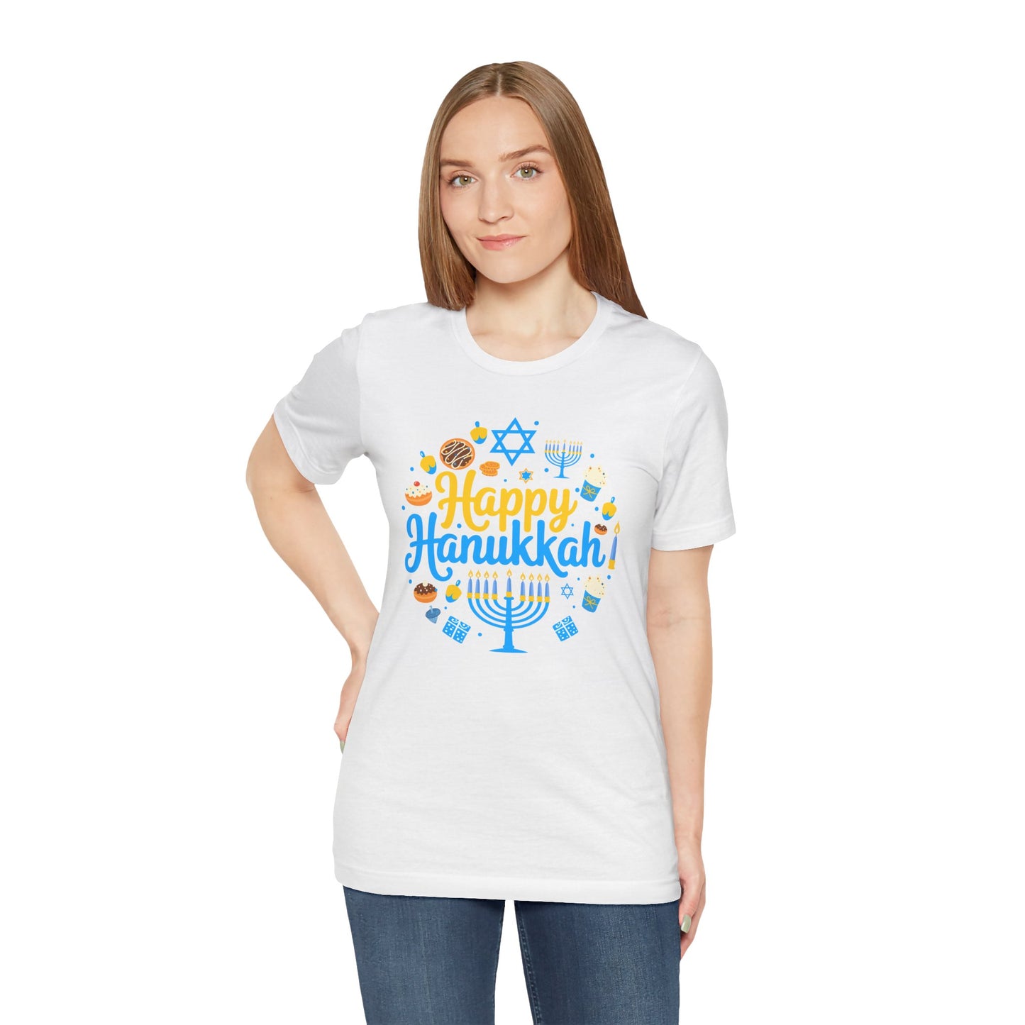 Happy Hanukkah Menorah - Unisex Jersey Short Sleeve Tee