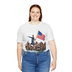 Historical Fever Patriot T‑Shirt — Revolutionary Flag Rowboat Design