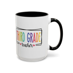THIRD GRADE TEACHER, Accent Coffee Mug, hearts graphics,present for teacher, educator gift, gift for him, gift for her, teacher appreciation