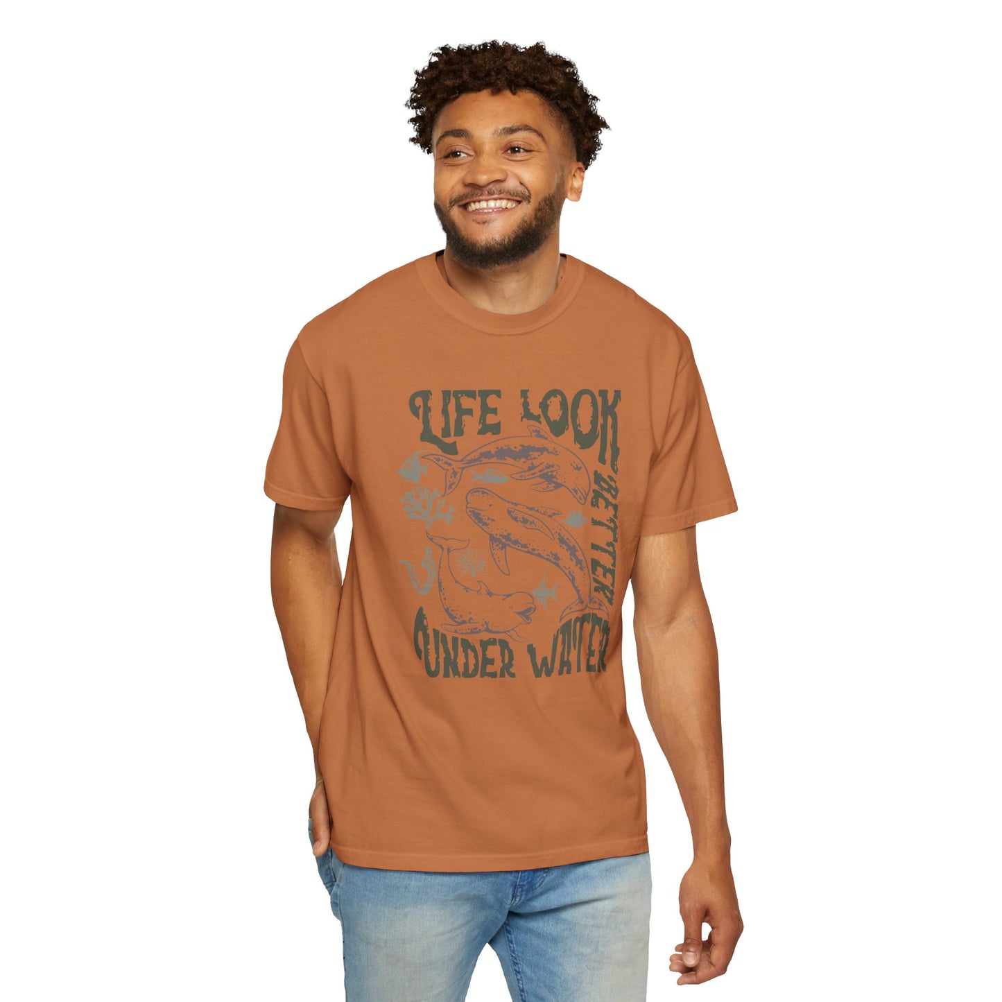 Whales, Life Look Better Under Water -  Graphic Unisex Garment-Dyed T-shirt