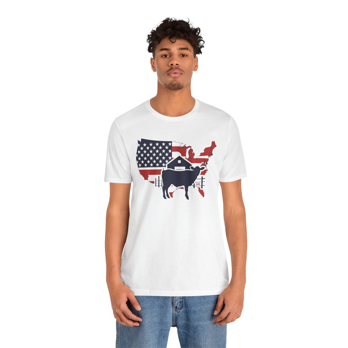 Red White and Blue Farmer Graphic, Unisex Jersey Short Sleeve Tee