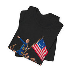 Historical Fever Patriot T‑Shirt — Revolutionary Flag Rowboat Design