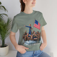 Historical Fever Patriot T‑Shirt — Revolutionary Flag Rowboat Design