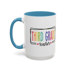 THIRD GRADE TEACHER, Accent Coffee Mug, hearts graphics,present for teacher, educator gift, gift for him, gift for her, teacher appreciation