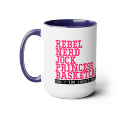 Rebel Nerd Jock Princess Basketcase Don't You Forget About Me & The Letter - Two-Tone Mugs, 15oz / The Breakfast Club / 80s Movies /