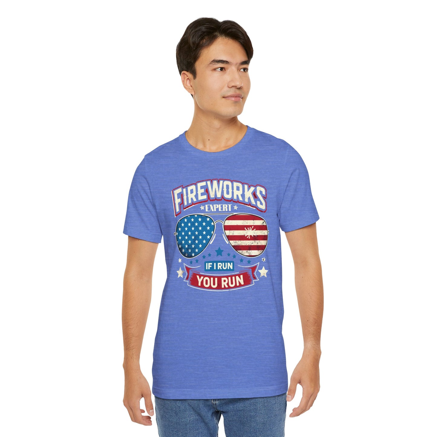 Fireworks Expert, If I Run You Run, Sunglasses  Graphic, Unisex Jersey Short Sleeve Tee