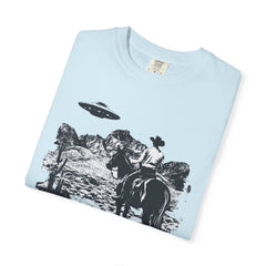 UFO Meets Cowboy Vintage Graphic T-Shirt — Retro Western Alien Tee
