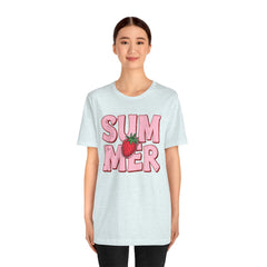 Summer Strawberry T-Shirt — Cute Pink Graphic Tee with Strawberry "SUMMER" Design