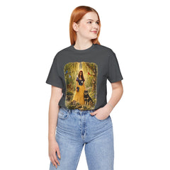 Fairy Tale Forest Tee — Woman with Dog Vintage Fantasy Graphic Shirt