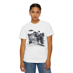 UFO Meets Cowboy Vintage Graphic T-Shirt — Retro Western Alien Tee