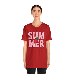 Summer Strawberry T-Shirt — Cute Pink Graphic Tee with Strawberry "SUMMER" Design