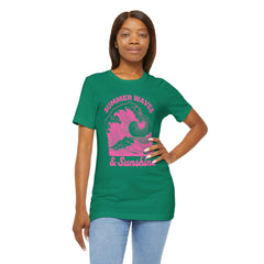 Summer Waves & Sunshine Tee — Retro Pink Surf Graphic T-Shirt