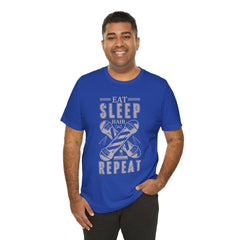 Hair Enthusiast Tee, Eat Sleep Hair Repeat Shirt, Funny Barber Gift, Unisex Jersey Tee, Casual Everyday Apparel, Salon Worker Top