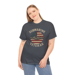 Submarine Veteran American Flag Tee | Unisex Heavy Cotton T-Shirt, Military Apparel, Veteran Gift, Patriotic Top, Casual Wear