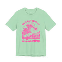 Summer Waves & Sunshine Tee — Retro Pink Surf Graphic T-Shirt