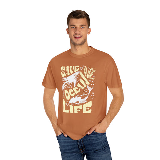 Sharks, Save Ocean Life -  Graphic Unisex Garment-Dyed T-shirt