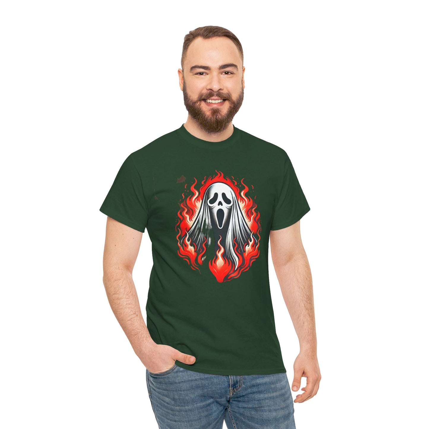 Fiery Fire Ghost - Graphic Unisex Heavy Cotton Tee