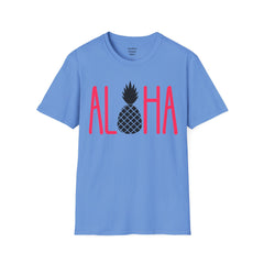 ALOHA with A PineApple Center Unisex Softstyle T-Shirt  Hawaii is so overrated. Grab a T Shirt and a PinaColada instead.