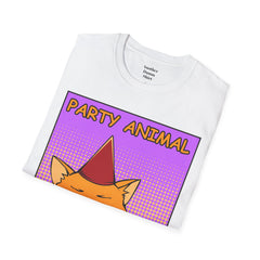 PARTY ANIMAL Birthday Hat Wearing  Pop Art Cat Unisex Softstyle T Shirt