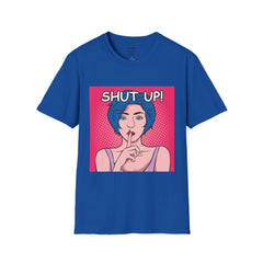 SHUT UP Pop Art Woman striking a Librarian pose Unisex Softstyle T Shirt