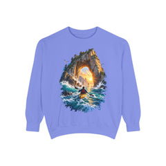 Adventure Kayak Sweatshirt — Comfort Colors Sunset Sea Arch Graphic