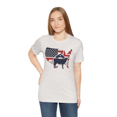 Red White and Blue Farmer Graphic, Unisex Jersey Short Sleeve Tee