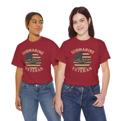 Submarine Veteran American Flag Tee | Unisex Heavy Cotton T-Shirt, Military Apparel, Veteran Gift, Patriotic Top, Casual Wear
