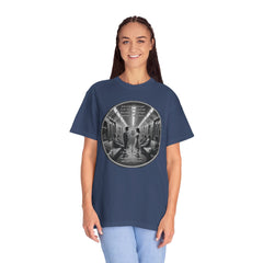 Don;t Stop Believing Subway Reflection T-Shirt — Vintage Black & White Urban Photo Tee