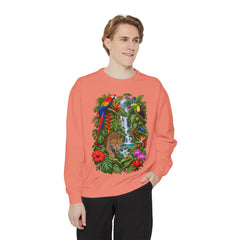 Tropical Jungle Waterfall With Leopard and Parrot Sweatshirt