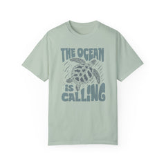Sea Turtle, The Ocean Is Calling -  Graphic Unisex Garment-Dyed T-shirt