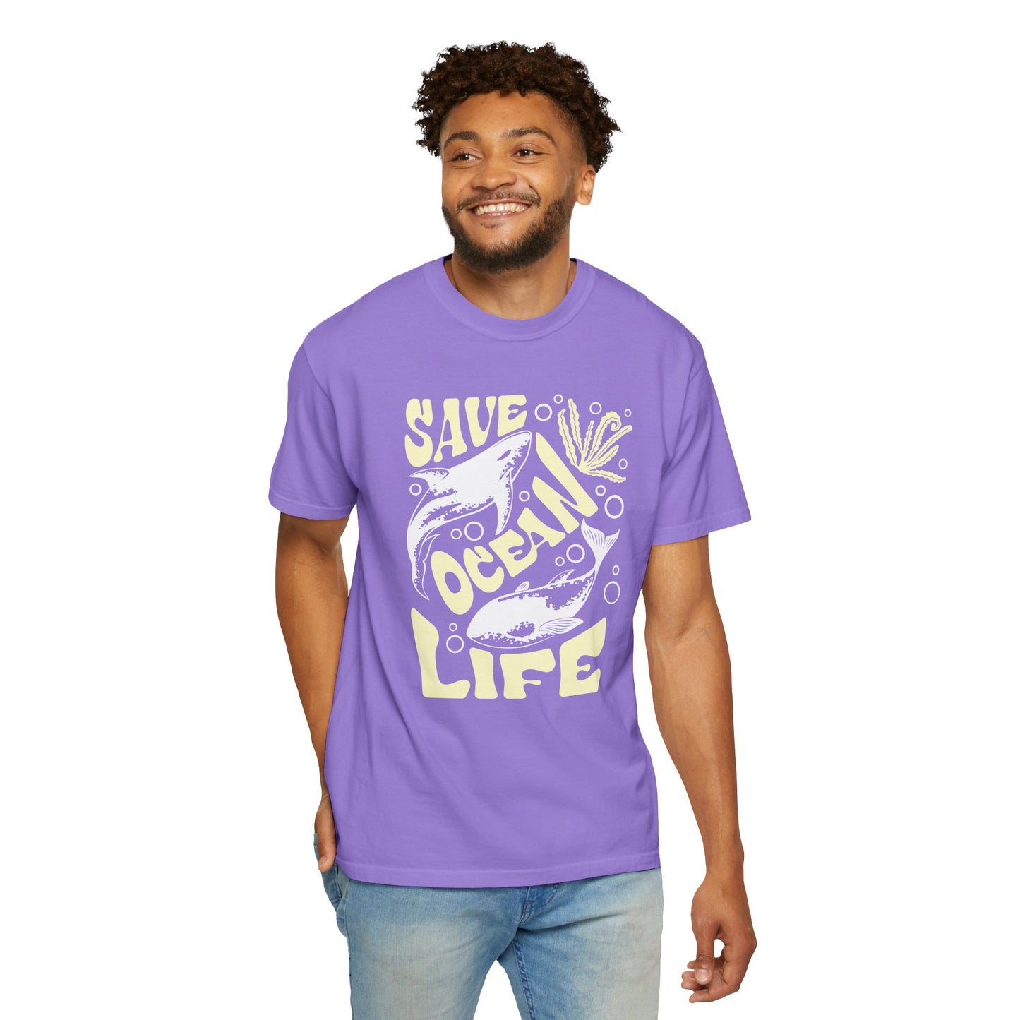 Sharks, Save Ocean Life -  Graphic Unisex Garment-Dyed T-shirt