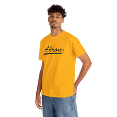 Akron Unisex Heavy Cotton Tee - Retro Dunder Mifflin Design for Nostalgic Fans