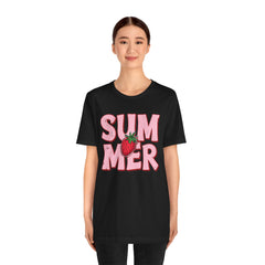 Summer Strawberry T-Shirt — Cute Pink Graphic Tee with Strawberry "SUMMER" Design