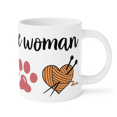 Simple Woman Mug, Knitting Enthusiast, Paw Print Mug, Female Symbol, Heart Yarn Design, 11oz, 15oz, 20oz Mug, Knitter's Present, Pet Lover