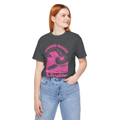 Summer Waves & Sunshine Tee — Retro Pink Surf Graphic T-Shirt