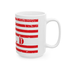 Patriotic Red Friday Flag Ceramic Mug – Distressed American Flag Coffee Cup (11oz & 15oz)