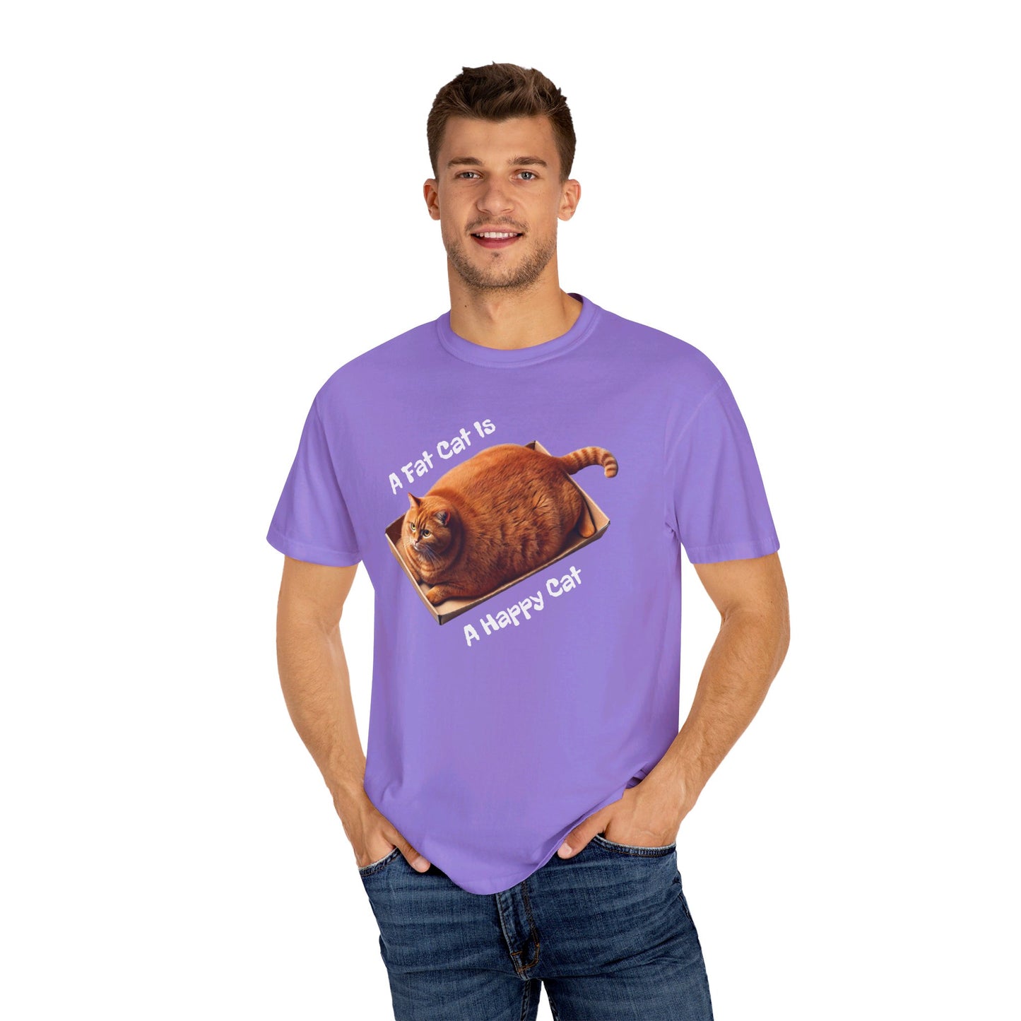 A Fat Cat Is A Happy Cat - Graphic Unisex Garment-Dyed T-shirt