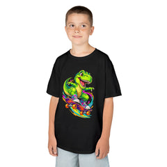 Kids Skateboarding T‑Rex Tee — Neon Dino Skateboard Shirt for Boys & Girls