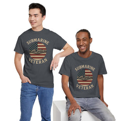 Submarine Veteran American Flag Tee | Unisex Heavy Cotton T-Shirt, Military Apparel, Veteran Gift, Patriotic Top, Casual Wear