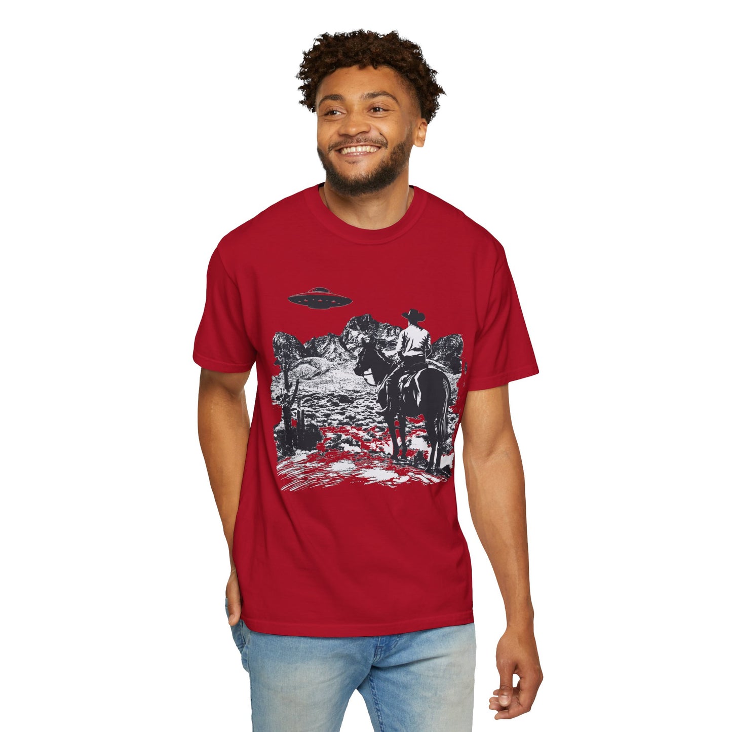 UFO Meets Cowboy Unisex Garment Shirt -Dyed  T Shirt