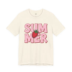 Summer Strawberry T-Shirt — Cute Pink Graphic Tee with Strawberry "SUMMER" Design